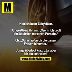 an image of a car wheel with the words neulich beiin babysitten