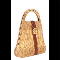 Brand New With Tag Mark Cross Rattan Bag Few Straws Missing Was Keep In Storage Never Been Used Sold As Is Please Review This Before Buying This Fabulous Bag Designer Rectangular Straw Bag With Gold-tone Hardware, Formal Natural Color Top Handle Bag, Designer Rectangular Straw Bag For Everyday Use, Designer Rectangular Straw Bag, Formal Beige Bag With Bamboo Handle, Classic Beige Bags With Bamboo Handle, Classic Beige Bag With Bamboo Handle, Designer Brown Straw Bag For Daily Use, Formal Brown Bag With Bamboo Handle