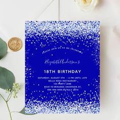 a blue and white birthday party with confetti sprinkles on it