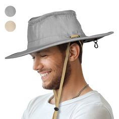 Stylish design with Flat Top, Breathable Mesh Net keeps Hat Ventilated* UV protection micro-fiber features. Easy to carry and keep away. Good for camping,hiking,traveling outdoor activities. Great Gift for both Man. Mesh vent round on top, with moisture-dispersing sweatband keep you cool in summer. Cowboy hat-like flat top, study material keep perfect shape all day and adjustable chin cord keep hat firmly in place in windy. Color: Grey Package Content: 1 x Male Sun Blocker Size: One Size.  Color Outdoor Hats Men, Fishing Hats For Men, Summer Cowboy, Safari Hat, Mens Sun Hats, Hat Wide Brim, Wide Brim Sun Hat, Sun Protection Hat, Summer Sun Hat