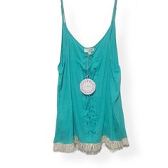 Very Cute Sleeveless Tank With Drawstring Front Design And Tassel Hemline. Summer Beach Vest Top, Summer Vest Tops For Beach Season, Summer Beach Season Vest Tops, Spring Beach Tank Top With Adjustable Straps, Summer Sleeveless Tank Top For Beach Season, Summer Tank Top With Adjustable Straps For Day Out, Blue Cotton Tank Top For Summer, Blue Summer Tank Top, Beach Season Camisole Tank Top