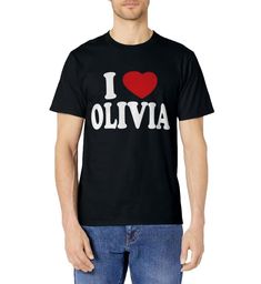 a man wearing a black t - shirt with the word i love oliva printed on it