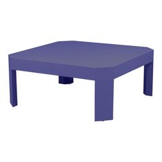 a blue square table sitting on top of a white floor