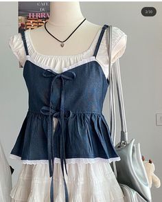 Coquette Casual Outfit, Asian Outfit Ideas, Coquette Sleeveless Lace Dress, Blue Fairycore Summer Dress, Coquette Sleeveless Delicate Lace Dress, Coquette Lace Mini Dress With Ruffles, Sleeveless Blue Coquette Dress, Cute Modest Outfits, Casual Day Outfits