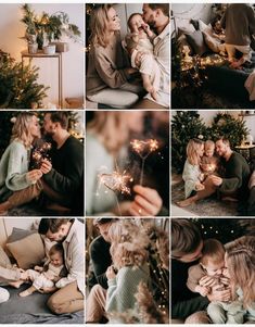 a collage of people holding sparklers in their hands and sitting on the floor