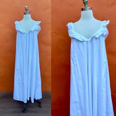 "Gorgeous white maxi dress Cotton ruffle straps 7\" of elastic in the back between the straps at the top fits a variety of sizes Bust: 39-45\" Waist: open Hip: open (64\") Shoulder to front hem: 53\" INSTAGRAM: @macabreatheart" Chemise Dress, Maxi Robes, Under Dress, Cotton Maxi, Maxi Dress Cotton, Dress Cotton, White Maxi, White Maxi Dresses, Vintage Cotton