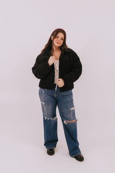 We've got the perfect jeans for you to wear on your wild nights out (or your chill nights in)! Our PLUS SIZE - Feel For You Jeans feature destruction throughout, a dark wash, and a wide leg fit. The high rise helps you look and feel your best, and the pockets come in hand for holding all your stuff. Get ready to feel (and look!) amazing! Details Destruction throughout Dark wash Wide leg fit High rise Pockets! Sizing Approximate measurements: SIZE LENGTH INSEAM WAIST 1XL 44.5" 31" 36" 2XL 45" 31. Nursing Friendly Tops, Nursing Friendly Dress, The Perfect Jeans, Plus Swim, Plus Jumpsuit, Puff Jacket, A Bug, Exclusive Dress, Plus Size Black