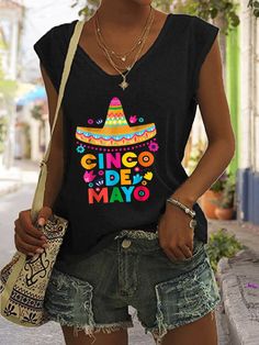 Women's Cinco de Mayo Print Sleeveless T-Shirt Oxford Street London, Oxford Street, Sleeveless T Shirt, Casual Sport, Women T Shirts, Sleeveless Tshirt, Printed Sleeves, Clothing Women, Types Of Sleeves