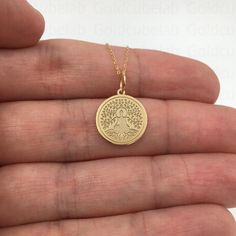 ● Material of pendant: Solid gold 14k ( REAL GOLD ) ● Metal Stamp: 14k ● The pendant is available in 3 sizes: 14,0 mm / 0,55 inches ( Diameter ) 16,5 mm / 0,65 inches ( Diameter ) 19,1 mm / 0,75 inches ( Diameter ) ( In the photos the size of the pendant is 14mm / 0.55 inches Diameter ) ● Material of chain: Solid gold 14k ( REAL GOLD ) ● Chain Options: **Chain No.1  :  thickness 0,7mm  **Chain No.2 :  thickness 1,3mm ● Chain Length: - 40 cm / 15,75 inches ( Length ) - 45 cm / 17,72 inches ( Leng Spiritual 14k Gold Filled Yellow Gold Charm Necklaces, Spiritual 14k Gold Personalized Charm Necklaces, Personalized 14k Gold Spiritual Charm Necklaces, Personalized 14k Gold Spiritual Charm Necklace, Sterling Silver Yellow Gold Tree Of Life Necklace, 14k Gold Spiritual Round Pendant Charm Necklace, Yellow Gold Sterling Silver Tree Of Life Necklace, Spiritual 14k Gold Charm Necklace With Round Pendant, Spiritual Yellow Gold Round Charm Necklaces