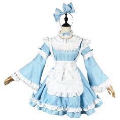 Blue Lolita Maid Dress Uniform Condition: Brand NewColor: BlueSize: S-5XLMaterial: Cotton and PolyesterSleeves: Long Flare SleevesIncluded: Dress+Apron+Headwear+Neckwear+Two Sleeves Blue Maid Dress, Soft Girl Clothing, Maid Dress Uniform, Maid Outfit Cosplay, Alice Costume, Dress Apron, Maid Uniform, Maid Cosplay, Maid Outfit