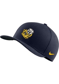 Pull on this Michigan Wolverines C99 Swoosh Navy Blue Flex Hat just in time for the game! This Michigan Wolverines Flex Hat features a front embroidered team logo. Nike CLC99 Wool Hat, 3D embroidery of primary team logo on front two panels, Sublimated heather graphic on visor, Dri-FIT Fabrication, Flexible fit sizing, Polyester material, Woven label on back of hat with team wordmark, Polyester, Wipe clean with cloth or cleaning kit, 4 Navy Snapback Hat With Embroidered Logo For Sports, Sports Logo Patch Six-panel Hat, Team-colored Flat Brim Snapback Hat For Sports, Navy Six-panel Baseball Cap With Logo Patch, Navy Six-panel Snapback Hat For Sports, Michigan Wolverines, Mens Navy, Wool Hat, Dri Fit