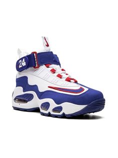 Air Griffey Max 1 high-top sneakers from NIKE KIDS featuring white, royal blue, red, leather, signature Swoosh logo detail, round toe, front lace-up fastening, ankle touch-strap fastening, double pull-tab at the opening, branded insole and rubber sole. These styles are supplied by a premium sneaker marketplace. Stocking only the most sought-after footwear, they source and curate some of the most hard to find sneakers from around the world.. Sporty Lace-up High-top Sneakers For Sports Events, Sneakers With Rubber Sole For Sports, Round Toe, Sneakers With Rubber Sole For Sports Events, Sporty High-top Sneakers With Rubber Sole For Sports Events, Round Toe Sneakers With Rubber Sole For Sports, High-top Sneakers With Rubber Sole For Sports, Sporty Synthetic High-top Sneakers For Sports Events, Blue High-top Basketball Shoes, Blue Sporty Sneakers For Sports Events