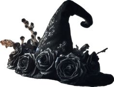 a black witches hat with roses on it