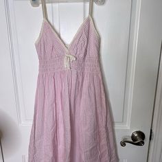 Brand: Color:Pink Condition:Good, Never Worn Pink Spaghetti Strap Sundress For Beach Season, Cute White Beach Season Dress, Cute White Dress For Beach Season, Spring Brunch Cotton Sundress, Spring Cotton Sundress For Brunch, Spring Cotton Sundress For Daywear, Cotton Sundress For Spring Brunch, Casual Cotton Sundress For Brunch, Cute Beach Sundress For Spring