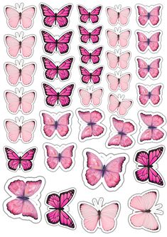 pink butterflies stickers on a white background, each with different shapes and sizes to choose from