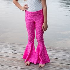 Children's Pink or White Mermaid Scales Bell Bottoms - Peridot Clothing Merman Costume, Bell Bottoms Pants, Costume Pants, White Mermaid, Mermaid Theme Party, Flowy Tunic, Pink Mermaid, Bottom Design, Mermaid Scales