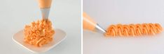 an orange toothbrush is being used to brush the bristles on a white plate