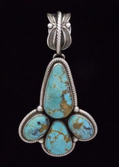 4-Stone Natural Royston Turquoise Pendant By Navajo Artist Rick Martinez | eBay Southwestern Blue Turquoise Necklace With Concho, Turquoise Teardrop Necklace In Southwestern Style, Southwestern Turquoise Inlay Necklace, Southwestern Untreated Turquoise Necklace, Untreated Southwestern Turquoise Necklace, Southwestern Blue Turquoise Inlay Necklace, Rick Martinez, Shepherds Hook, Hook Design