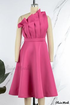 Olivia Mark - Elegant Solid Patchwork Evening Dress with a Folded Oblique Collar - Fruit Green Knee-length Dress With Bow Detail, Solid Color Knee-length Dress With Bow, Sleeveless Dresses With Bow Detail, Solid Color Sleeveless Dress With Bow, Sleeveless Workwear Dress With Bow, Elegant Red, Olivia Mark, Evening Dress, Red Roses