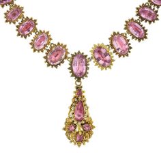 For Sale on 1stDibs - A demi-parure, 'parure' meaning 'adorn' in French, is a partial set of matching jewelry designed to be worn en suite. This incredible handcrafted pink