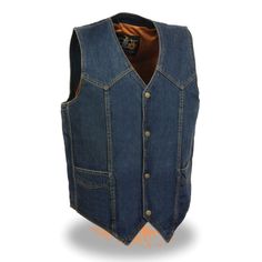 MENS MOTORCYCLE BLUE COTTON DENIM VEST w/ SNAP BUTTONS - SA40 MENS MOTORCYCLE BLUE COTTON DENIM VEST w/ SNAP BUTTONS - SA40 Brand New!  Premium Quality Heavy Duty Vest Now on Sale!  MSRP $99.95  Mens Blue Plain Denim Vest w/ Snap Buttons  14 OZ 100% Cotton Denim Material  Classic Snap Front Vest With 4 Snap Buttons Two Lower Front Zippered Hand Warmer Pockets Single Panel in the Back Ideal for Patches Can Be Washed in a Regular Washing Machine Heavy Duty Long Lasting Pol Motorcycle Blue, Denim Vest Men, Riding Vest, Denim Vests, Motorcycle Vest, Biker Vest, Biker T Shirts, Leather Vest, Biker Style