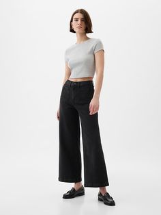 Black Wide Leg Jeans, Classic Capsule Wardrobe, Cropped Wide Leg Jeans, Ankle Length Jeans, Black Denim Jeans, Gap Denim, Gap Jeans, Pocket Jeans, Ankle Jeans