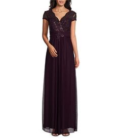 Alex Evenings Stretch Tulle Lace Top Embroidered Surplice V-Neck Short Sleeves A-Line Dress | Dillard's Alex Evenings, Mothers Dresses, Tulle Lace, Dillard's, How To Feel Beautiful, Evening Wear, Dress Collection, Amazing Women, A Line Dress