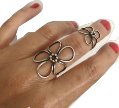 Vintage Silver Flower Ring Gift, Handmade Rings Silver, Adjustable Sterling Silver Flower Ring, Silver Bohemian Flower Ring, Vintage Sterling Silver Flower Ring, Bohemian Nickel-free Silver Flower Ring, Evil Eye Ring Silver, Silver Flower Ring, Light Weight Jewelry