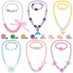 PRICES MAY VARY. Chic design: these girls jewelry toys have multiple styles, each necklaces and bracelets has different cute designs, such as heart, flower and so on; Add some bling to your look with some pretty stretch bracelets and rings, the necklace and bracelet set has the elastic, the ring has an open design, which is easy to put on and remove Reliable quality: princess necklaces, bracelets and gold powder ring are made of quality resin, the gem ring adopts copper and anti-zircon, the neck Silver Plastic Jewelry For Party, Playful Plastic Jewelry For Gifts, Playful Plastic Jewelry As Gift, Playful Plastic Jewelry Gift, Pink Plastic Necklace For Gift, Pink Plastic Necklaces As Gifts, Playful Beaded Jewelry For Mother's Day, Pink Plastic Necklace Gift, Valentine's Day Playful Beaded Jewelry