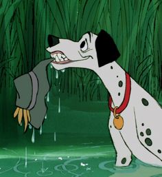 a dalmatian dog sitting in the water with its mouth open