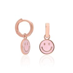 Smile Pink Enamel Earring – Miss Happiness Single Rose, Pink Enamel, Enamel Earrings, Single Earring, Rose Gold Plates, Rhodium Plated, To Look, Gold Plate, Plating