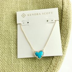 Hot Ari Heart Collection!!! Brand New Kendra Scott Ari Heart Turquoise Magnesite Gold Pendant Necklace 0.49" L X 0.57" W Pendant On 15"L Chain + 2" Extender Brand New!! Never Used Turquoise Heart Necklace, Kendra Scott Necklace Elisa, Scorpio Necklace, Pink Heart Necklace, Kendra Scott Necklace, Turquoise Heart, Red Necklace, White Necklace, Jewelry Brand