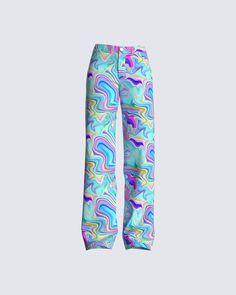 Stand out in the best way possible 🤩 These colorful swirl print pants will leave them all in a trance 💜💙 Soft Kidcore, The Sistine Chapel, Future Of Fashion, Print Pant, Welcome To The Future, Sistine Chapel, No Waste, Fashionista Clothes