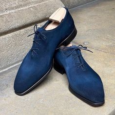 Handmade Blue Suede Leather Whole Cut Dress Shoes sold by Crafted Leather on Storenvy Suede Shoes Men Outfit, Teal Dress Shoes, Mens Blue Dress Shoes, Mens Suede Dress Shoes, Navy Blue Dress Shoes, Blue Dress Shoes, Suede Dress Shoes, Gents Shoes, Quality Leather Boots