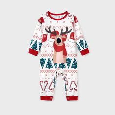 Matching family pajamas featuring adorable reindeer graphic on a Allover Christmas pattern background. Perfect for creating a harmonious and festive family atmosphere during Christmas pajama parties and family photoshoots.
* Please add each size separately to your shopping cart.
* Each size includes 1 set of pajamas (1 top+1 bottom), or 1 romper, or 1 pet bandana.
* For children's safety, pajamas should be snug-fitting or flame-resistant. These kids' and babies' pajamas are flame-resistant.
* Pajama pants with drawstring waist and pockets.
* Adorable reindeer pattern for all family members.
* Round neckline 
* Long sleeves.
* Suitable for home, leisure and Christmas occasions.
* Moderate thickness and length.
* Imported, quality assured by the supplier. Christmas Pattern Background, Baby Christmas Pajamas, Christmas Pajama Party, Reindeer Pattern, Family Photoshoots, Christmas Pajama Set, Allover Pattern, Pajamas Sets, Matching Family Pajamas