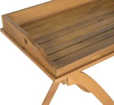 a wooden table that is sitting on a white background