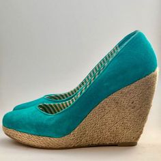 Turquoise Suede Espadrille Style Wedge. Real Leather Upper And Insole. Gift From Europe Size 38 I’m A True 7.5 Fits Me Comfortably. Never Worn. No Box. Turquoise Round Toe Heels For Summer, Turquoise Round Toe Heels For Spring, Espadrilles Style, Espadrille Shoes, Real Leather, Espadrilles, Leather Upper, Blue Green, Wedges