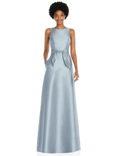 Jewel-Neck V-Back Maxi Dress with Mini Sash | The Dessy Group Dessy Collection, Groom Dresses, Maxi Bridesmaid Dresses, Infinity Dress, Bridal Party Dresses, Dress Order, Groom Dress, Jewel Neck, Mother Of The Groom