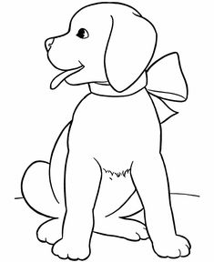 a dog with a bow sitting on the ground coloring pages for kids, printable