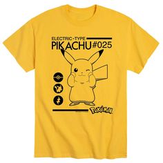 a yellow t - shirt with an image of pikachu on it