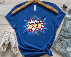 "Customize this PTO/PTA crew shirt with the name of your school for a unique and fun way to show off the PTO/PTA crew - the superhero's! If you would like a specific color t-shirt but don't see it here, send me a quick message and I will see if I can find the perfect color for you.  These Unisex t-shirts are perfect for both men and women, soft, lightweight and comfortable.  .:Ordering:. 1. Select the size from the drop down bar 2. Select the color t-shirt from the drop down bar 3. Include the following in the  \"Add your personalization\" box:     *PTO or PTA     *the name of the school exactly as it will be printed 4. Add the item to your cart 5. Come back to the listing and repeat steps 1-4 if you are ordering more than one 6. Repeat until all items have been individually added to your Pta Squad Shirt, Pta Shirts Design, Pto Shirts Design, Pto Mom, Pta Shirts, Pta Board, Parent Teacher Association, Pta Moms, Superhero Shirt