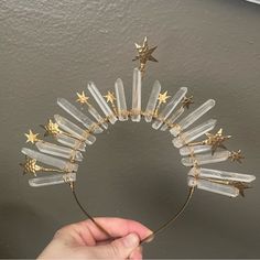 One Of A Kind Hair Crown/Headband, Handmade By Elemental Child. Clear Quartz With Gold Plated Stars. Comfortable To Wear. Starfall Party, Queen Clarion, Celestial Crown, Moon Crown, Star Crown, Glitter Accessories, Headband Handmade, Hair Crown, Star Headband