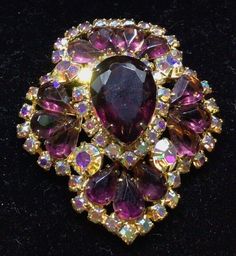 Vintage Deep Purple Amethyst Clear Rhinestone AB Gold Tone Brooch  | eBay Purple Brooch Jewelry For Evening, Purple Rhinestone Brooches As A Gift, Purple Rhinestones Brooch As A Gift, Purple Rhinestone Brooches As Gifts, Vintage Purple Brooches For Party, Vintage Purple Brooch For Party, Purple Rhinestone Party Brooches, Purple Rhinestone Brooches For Gifts, Purple Vintage Jewelry With Rhinestones