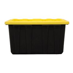 a black and yellow plastic container on a white background