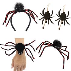 PRICES MAY VARY. Fashion Halloween Headbands :Our Halloween Headbands include a Cute set of 4 happy Halloween headbands including spider earrings, spider wristband, spider brooch & spider headband. Adjustable Size: suitable for children and adults and it's easy to put on your head. Lightweight and comfortable, the design is sturdy. Unique design and unique structure make you more attractive.(Hand Wash Only) Ideal Halloween Decoration:Great for Halloween themed parties, clothing accessories, Hall Spider Accessories, Spider Headband, Halloween Headbands, Spider Brooch, Pretty Headbands, Festival Headband, Fashion Halloween, Halloween Accessories Hair, Spider Earrings