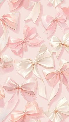 many pink and white bows on a light pink background