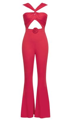 HALTER SLEEVELESS JUMPSUIT IN RED 333 Font, Magenta Fashion, Uzun Boy, Satin Corset Dress, New Look Dresses, Plunge Mini Dress, Plus Size Shopping, Stretch Satin, All Eyes