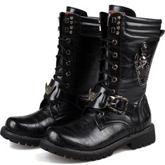 Boot Type: Motorcycle bootsShaft Material: PUOutsole Material: RubberUpper Material: PUInsole Material: Bonded LeatherLining Material: Cotton FabricOrigin: Mainland ChinaCN: AnhuiBoot Height: Mid-CalfItem Type: BootsFashion Element: BuckleDepartment Name: AdultToe Shape: round toeHeel Height: Low (1cm-3cm)is_handmade: YesPattern Type: SolidModel Number: 3115Fit: Fits true to size, take your normal sizeStyle: PunkSeason: Spring/AutumnClosure Type: Lace-upupdate.23.08 Gothic Belt, Mens Motorcycle Boots, Military Tactical Boots, Military Combat Boots, Leather Motorcycle Boots, Hoodies Men Style, Punk Boots, Red Wing Boots, Style Steampunk