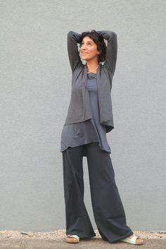 A High-Quality High Waisted Wide Legg Hippie Gray Yoga Pants, Boho Clothing Fashion, Hand Made Of Amazing Cotton Lycra, Beautiful Loose Pants, Perfect for the up-and-coming season. These Beautiful and Relaxed Boho pants are the perfect style for your everyday visit to a café, a good yoga session, as well as a quick visit to a festival nearby. A Unique and gorgeous loose pants, perfectly tailored to fit and compliment all body types, from size small to size XL. It is loose and comfortable to wear Grey Yoga Pants, Gray Pants, Pants Cotton, Boho Pants, Comfy Pants, Loose Pants, Pants Wide Leg, Grey Pants, Cotton Pants