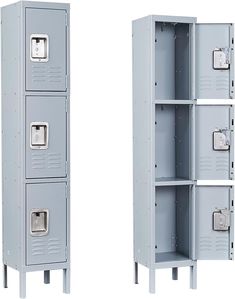 two metal lockers side by side on white background